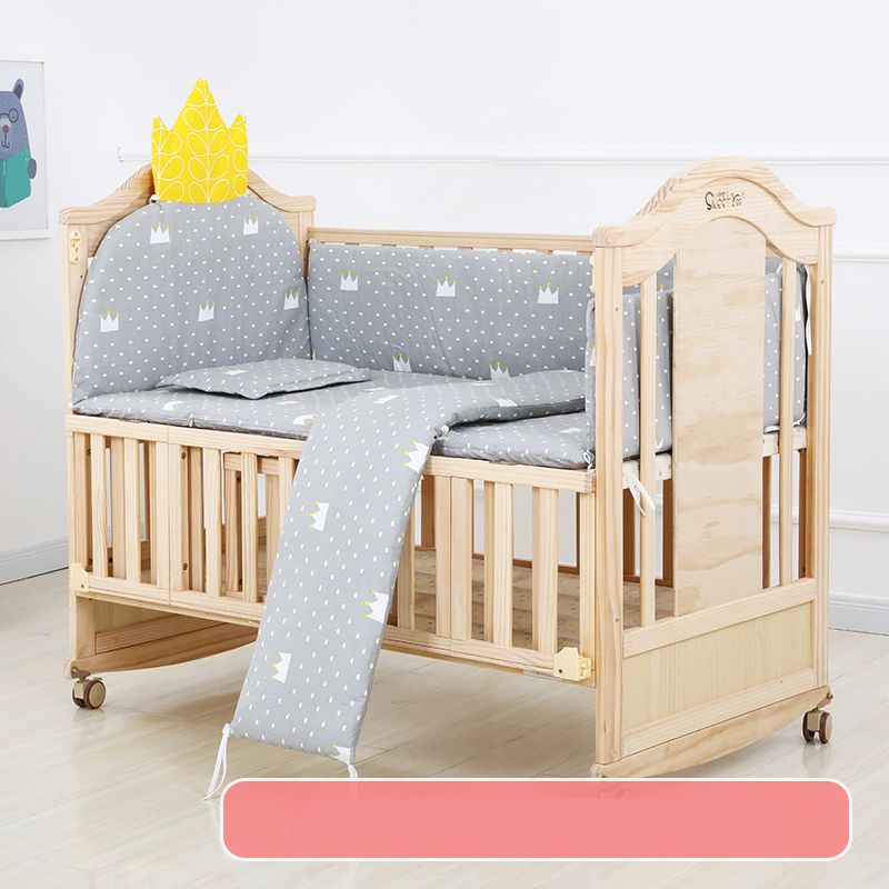 Farmhouse Wood Nursery Crib Brown Arched Nursery Bed with Casters