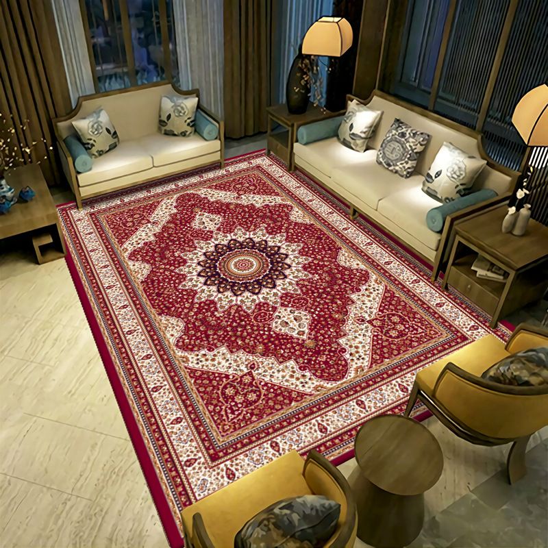 Antique Moroccan Pattern Rug Color Mixed Polyester Area Carpet Easy Care Rug for Living Room