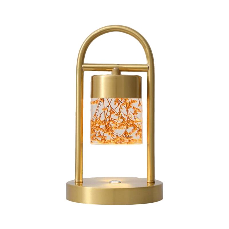 Gold Column Table Lamp Simplicity Clear Glass LED Desk Light with U-Shaped Metal Frame