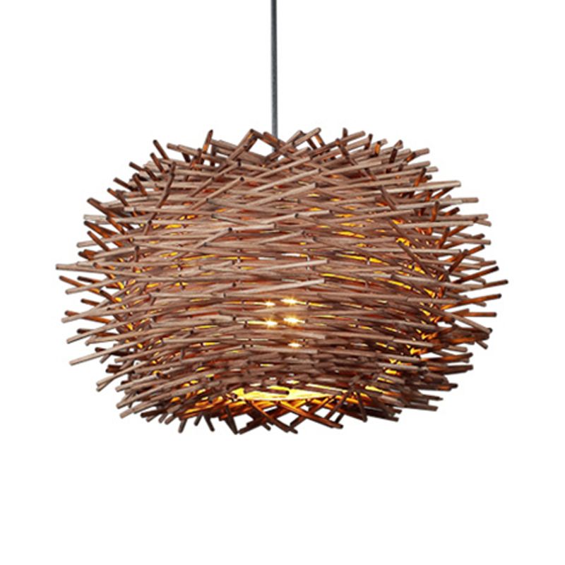 Wood Bird Nest Hanging Light Farmhouse Single Light Luminaire Lighting in Brown/Wood  for Cafe Restaurant