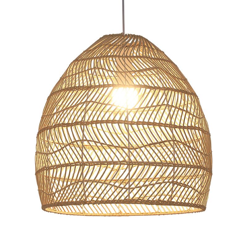 Handwoven Dome Pendant Light Fixture Chinese Rattan Fiber 1-Light Ceiling Light for Dining Table