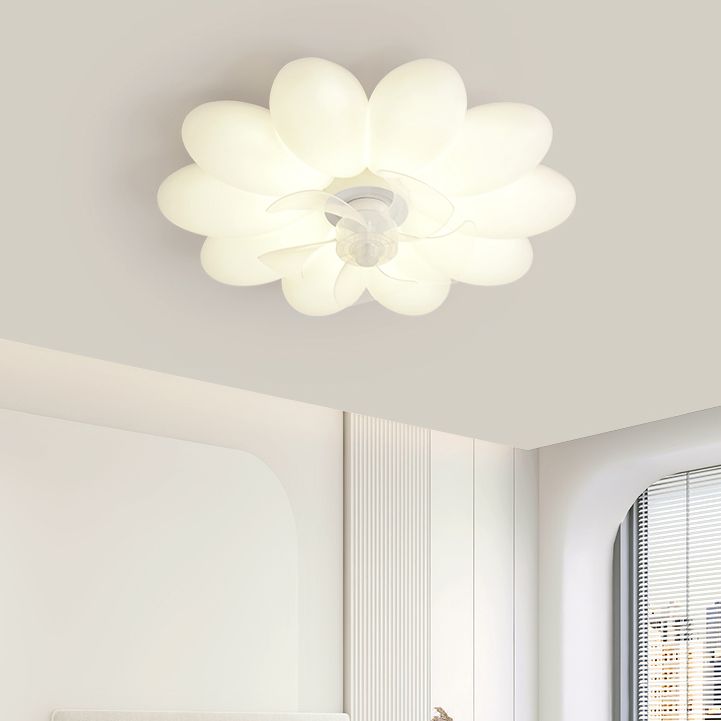 Flower Shape Ceiling Fan Light Kids Style LED Fan Lighting Fixture in Cream White