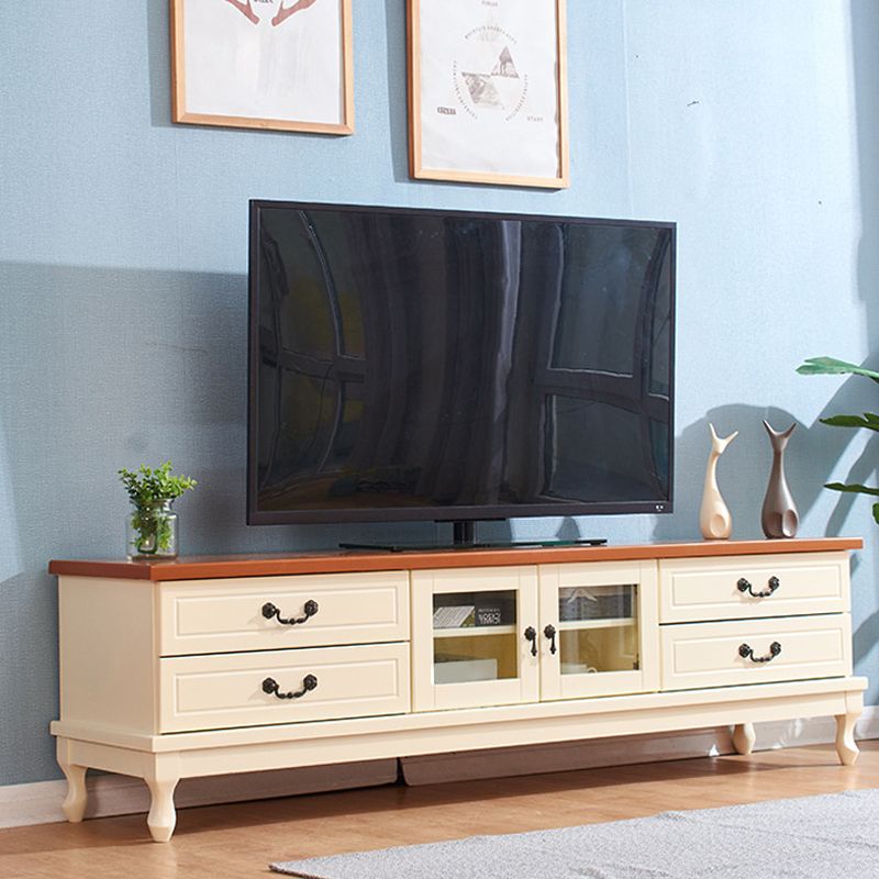 Transitional Wooden TV Stand TV Media Stand with Doors for Living Room