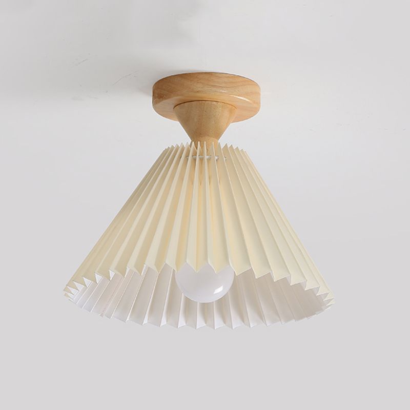 Modern Style Cone Shade Flush Mount 1 Light Wood Ceiling Light for Bedroom