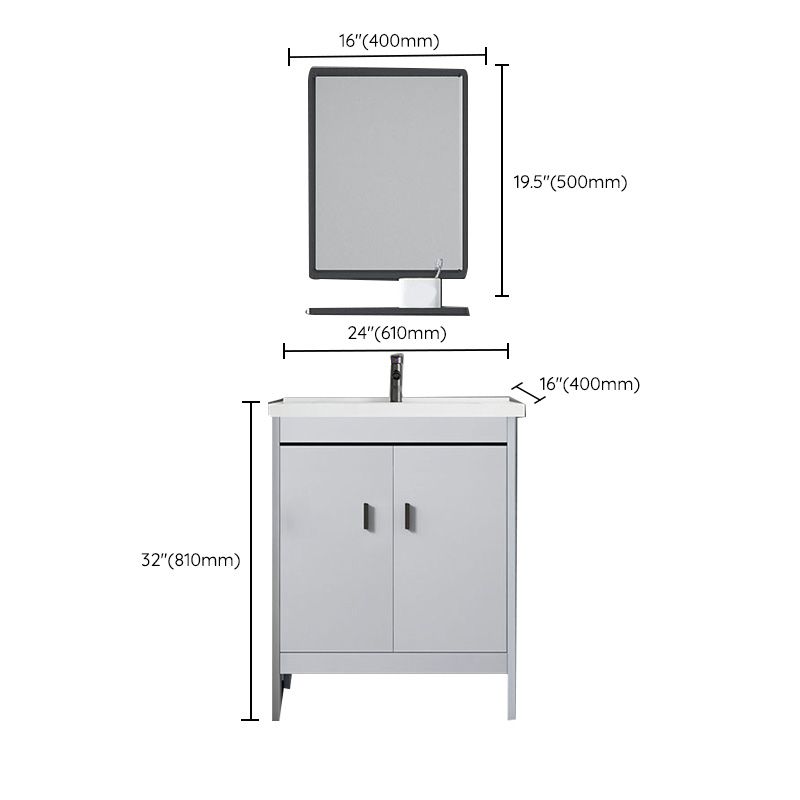 Contemporary Sink Vanity Freestanding Mirror Cabinet Open Console with Sink Set