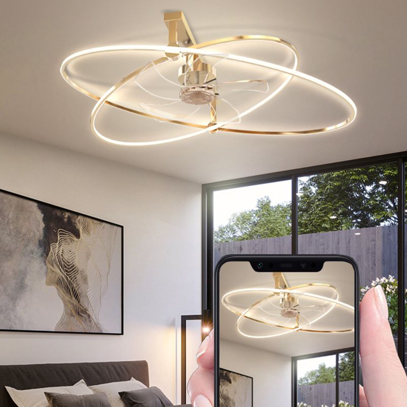 Cross Ellipse Ceiling Fan Metal Contemporary Fan Lighting for Living Room