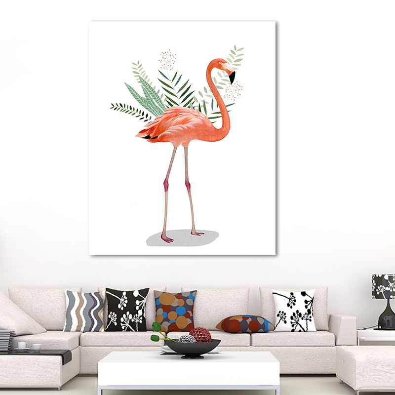 Flamingo and Leaves Wrapped Canvas Pink Tropical Wall Art Decor for Drawing Room