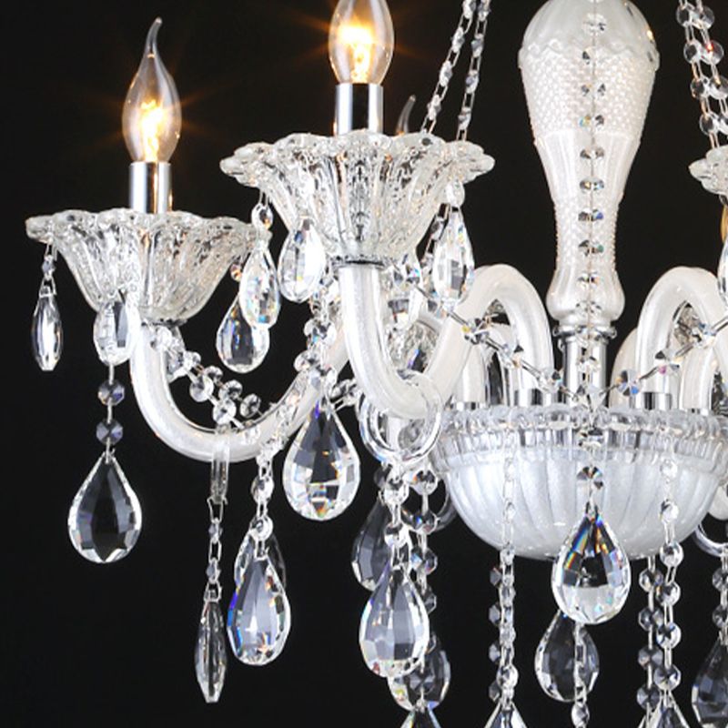 Chandelier suspendu moderne Verre en cristal transparent 6 bulbes salon plafond pendentif Light en blanc