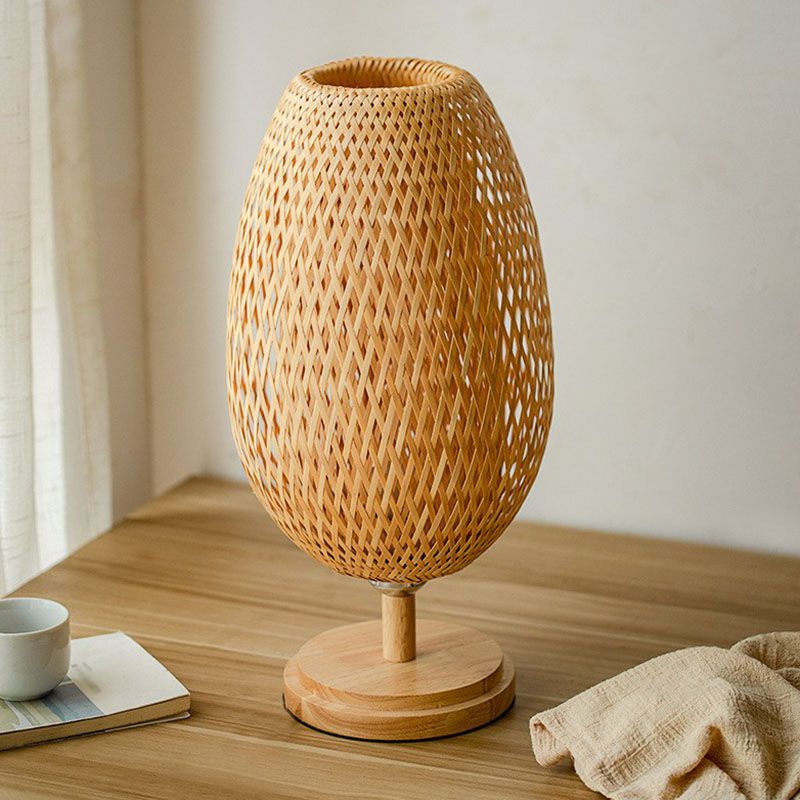 Bamboo Wineglass-Like Table Lamp Nordic Style 1 Bulb Nightstand Light in Wood for Bedroom