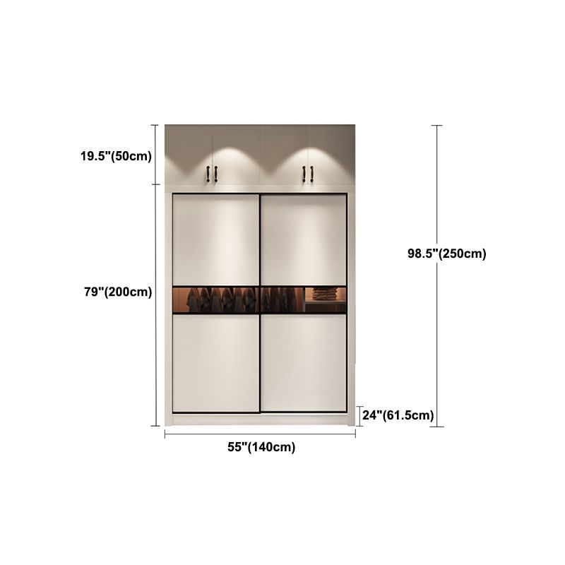 White Modern Wardrobe Armoire Engineered Wood Wardrobe Cabinet with Sliding Doors