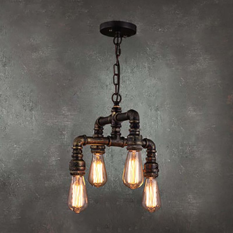 Chandelier Light Fixture Vintage Style Water Pipe Metal Ceiling Hung Fixture in Bronze