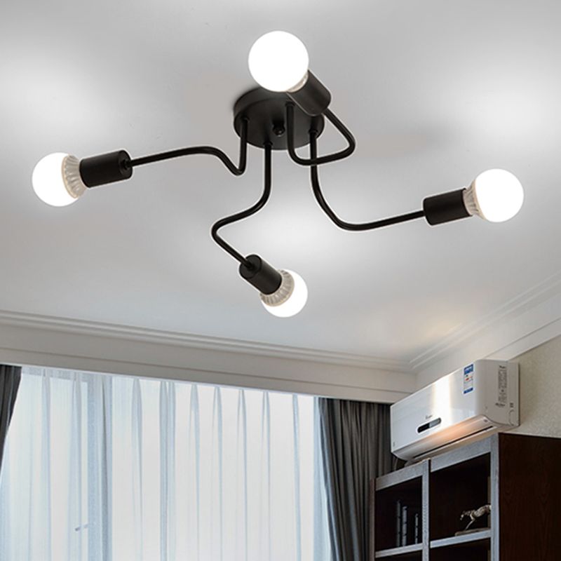 Open Bulbs Design Modern Flush Mount Black Semi Flush Ceiling Light for Living Room