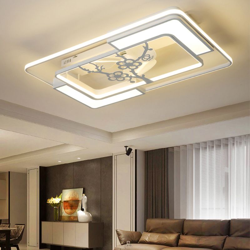 Lámpara de ventilador de techo geométrico de blanco LED acrílico Semi Flush Light para sala de estar