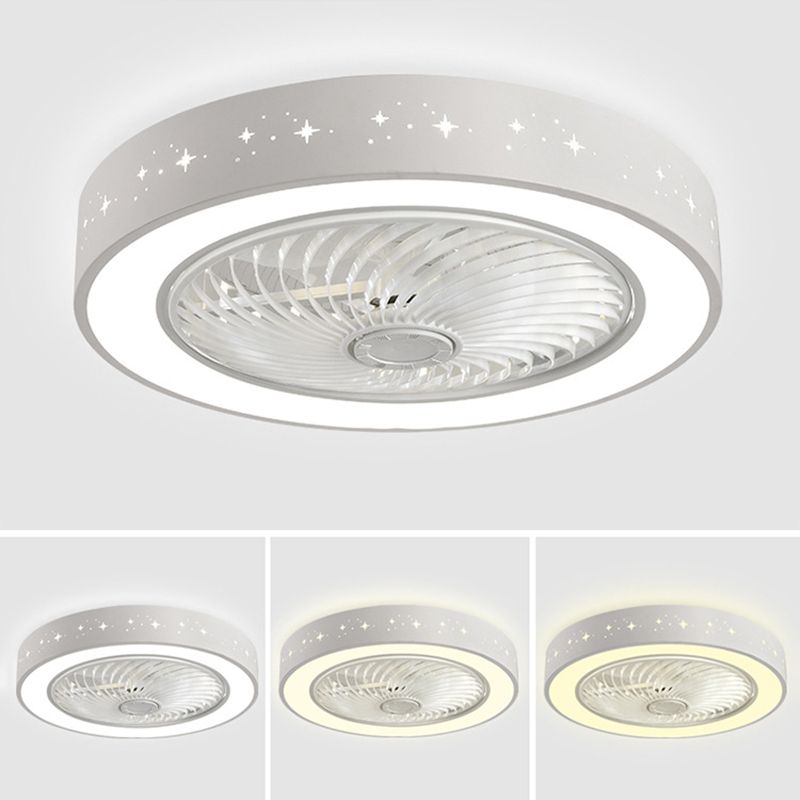 Modern Round LED Fan Light Simplicity Metal Bedroom Flush Mount Ceiling Light