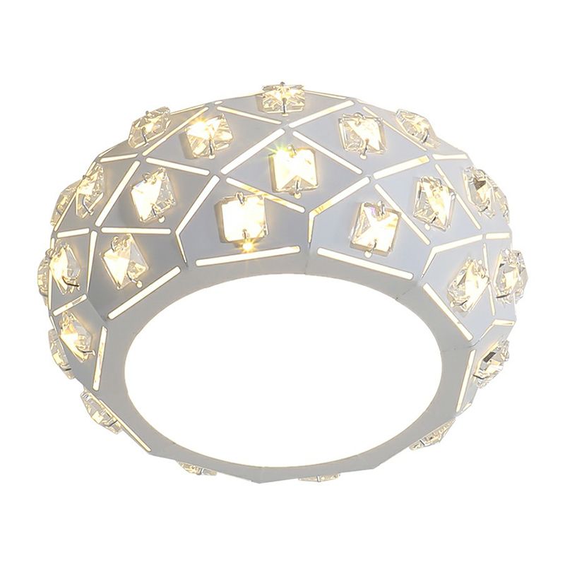 Artistic Drum Shaped Flush Light Crystal Corridor LED Flush Ceiling Light Fixture in White