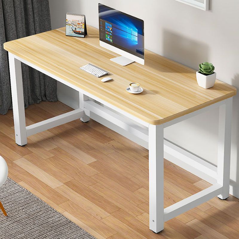 Rectangular Shaped Office Writing Table Wood in Natural with Metal Legs