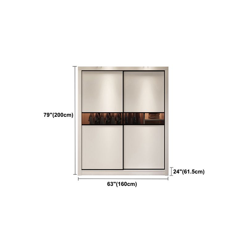 White Modern Wardrobe Armoire Engineered Wood Wardrobe Cabinet with Sliding Doors