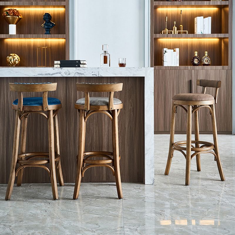 Contemporary Low Back Bar stool PU Leather Counter Bar Stool with Wooden Legs