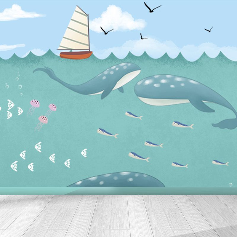 Kid's Style Great Whale Mural Decal Light Color Waterproofing Wall Decor for Childrens Room