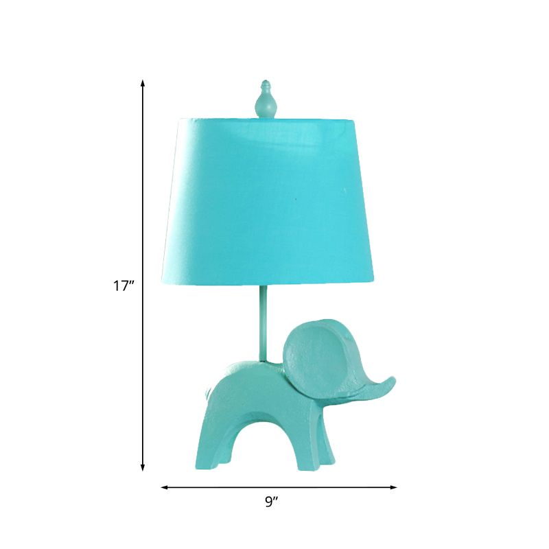 Cartoon 1 Bulb Table Lamp Pink Elephant/Peacock Blue/Yellow Rhinoceros Nightstand Light with Drum/Flared/Chevron Fabric Shade