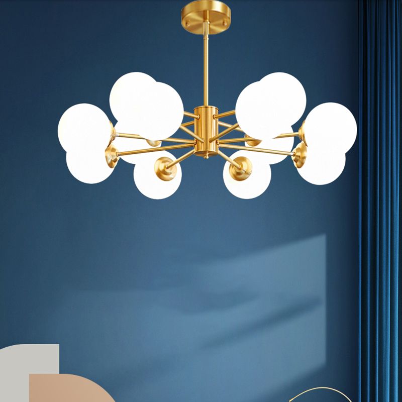 Chandelier en laiton nordique Globe Multi Light Chandelier Pendant avec verre pour le salon