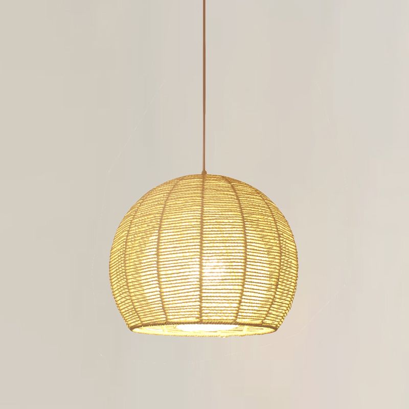 Lampada da soffitto cinese 1 testa di beige sfera lampada appesa con tonalità di bambù