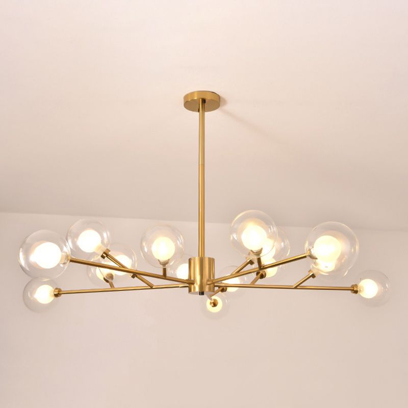 Transparent Glass Orb Branch-shaped Chandelier Contemporary Simplicity Style Lighting Fixture in Electroplated Gold