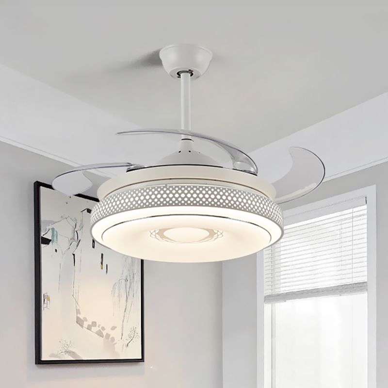 42" Wide White Ring Ceiling Fan Lamp Modernism Metal LED Bedroom Semi Flush Mount with 4 Clear Blades, Remote/Wall Control/Frequency Conversion and Remote Control