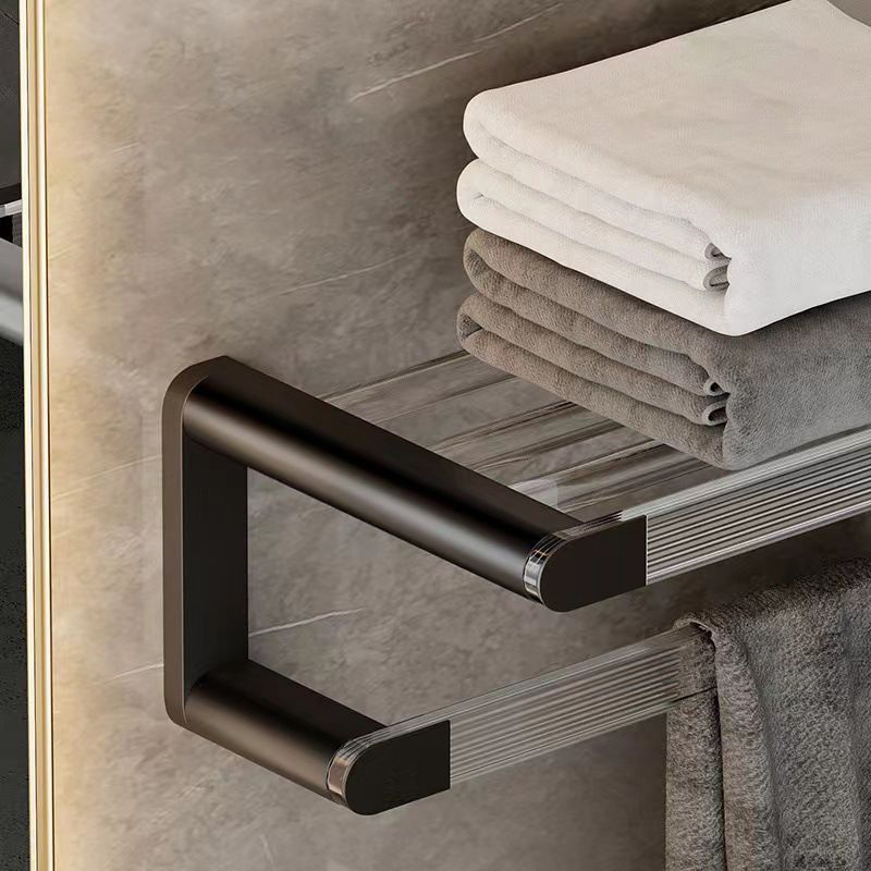 Matte Black Bathroom Hardware Set Metal & Acrylic Bath Shelf/Towel Bar/Robe Hooks