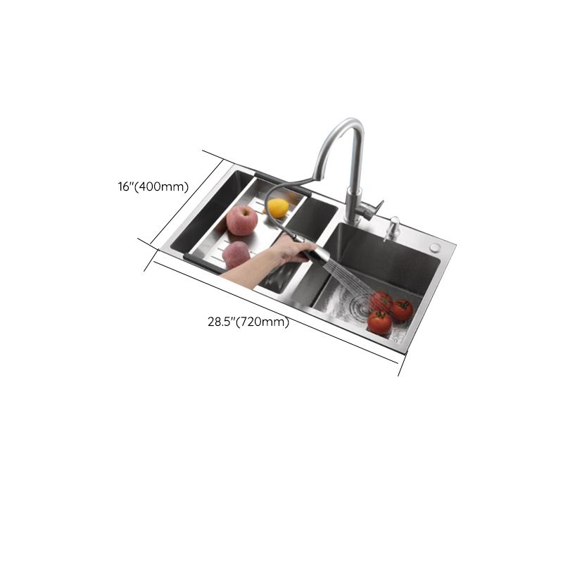 Stainless Steel Double Sink Kitchen Sink 3 Holes Drop-In Sink with Drain Assembly