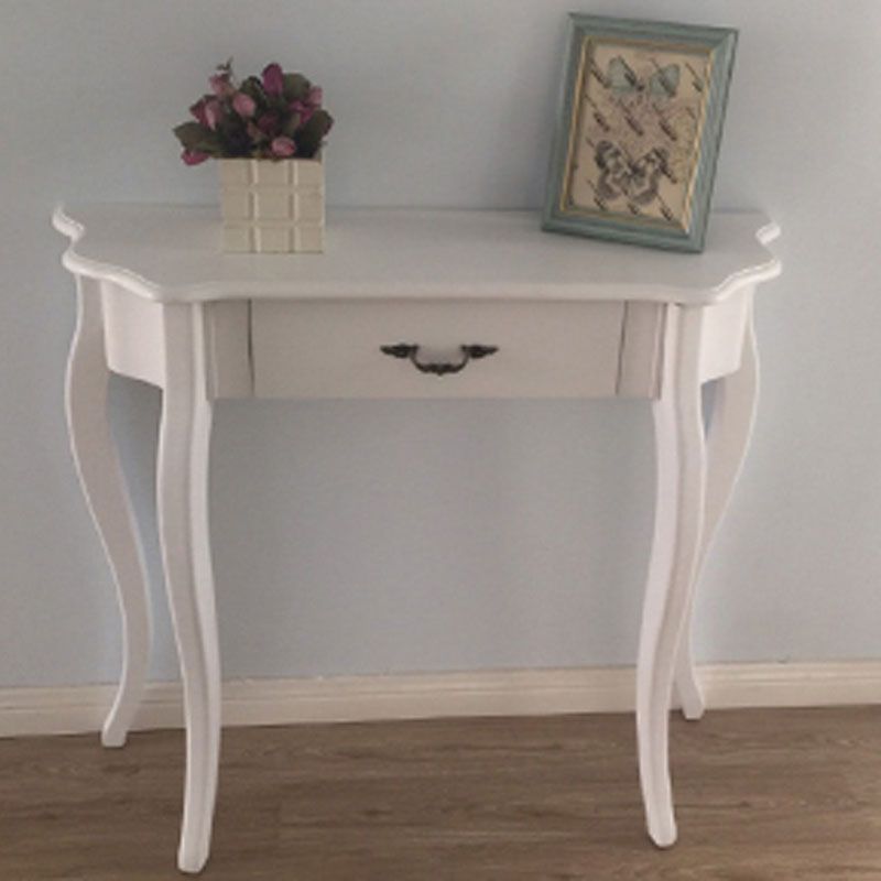 Victorian White Wooden Console Sofa Table Free Form End Table for Hall