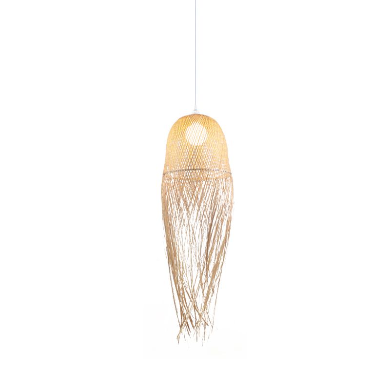 Handgestritztes Anhänger Licht mit Quasten Design Moderner Bambus 1 Kopf Beige Hanging Lampe für Esszimmer