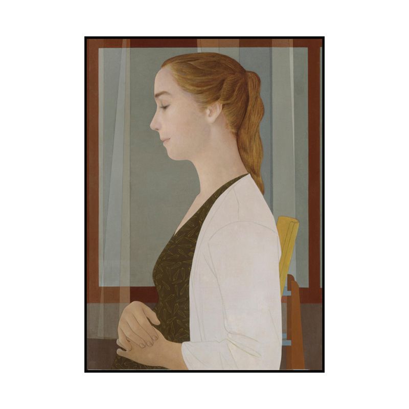 Woman Side Profile Portrait Painting Vintage Canvas Wall Art in Brown for Home