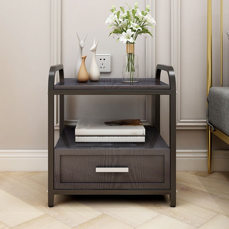 Wooden and Metal Bedside Cabinet Modern Minimalist Open Bedside Table with Legs