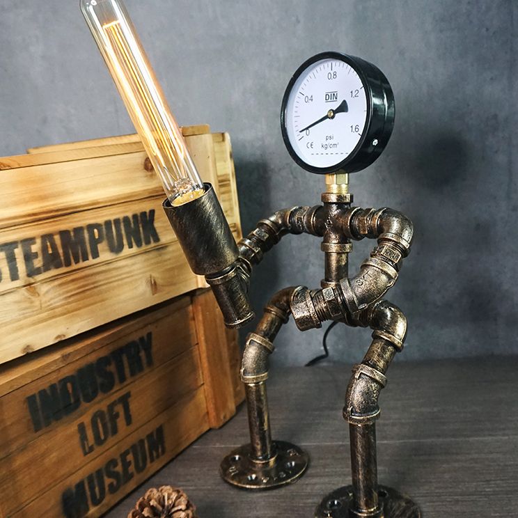 Metall Roboter Nacht Lampe Industrial Steampunk Style 1-Licht Schlafzimmer Tischlicht