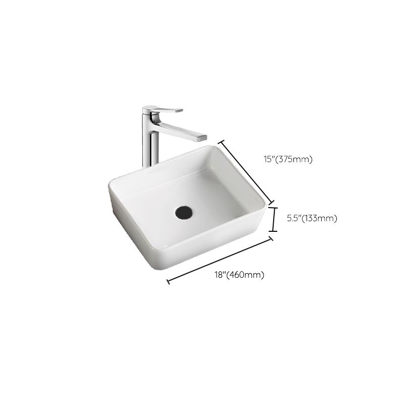 Modern Bathroom Sink Porcelain Square Vessel Lavatory Sink with Pop-Up Drain