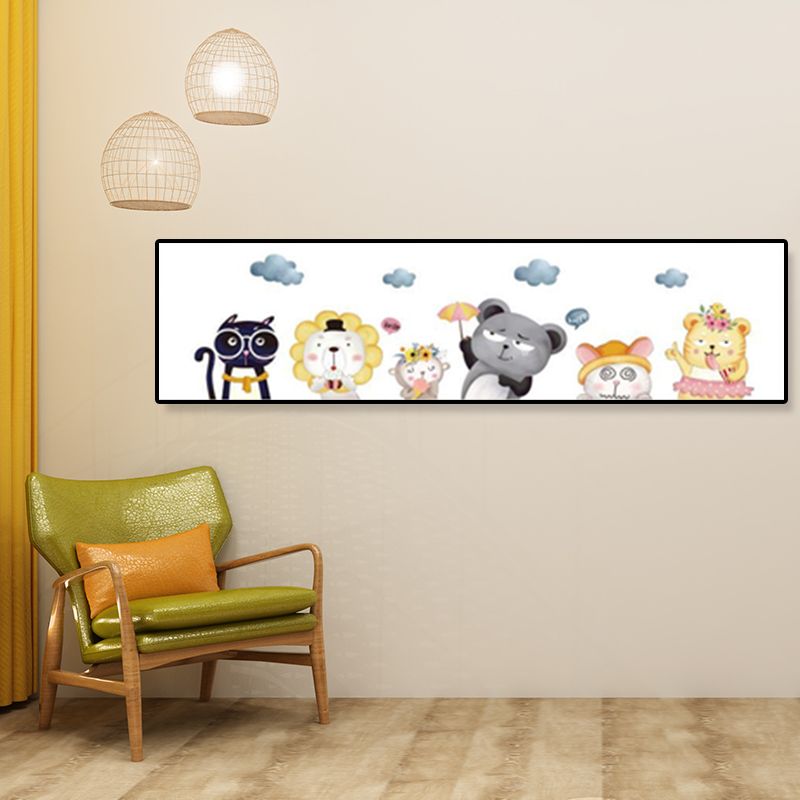 Drawing Animals Canvas Art Pastel Color Cartoon Wall Decor for Childrens Bedroom