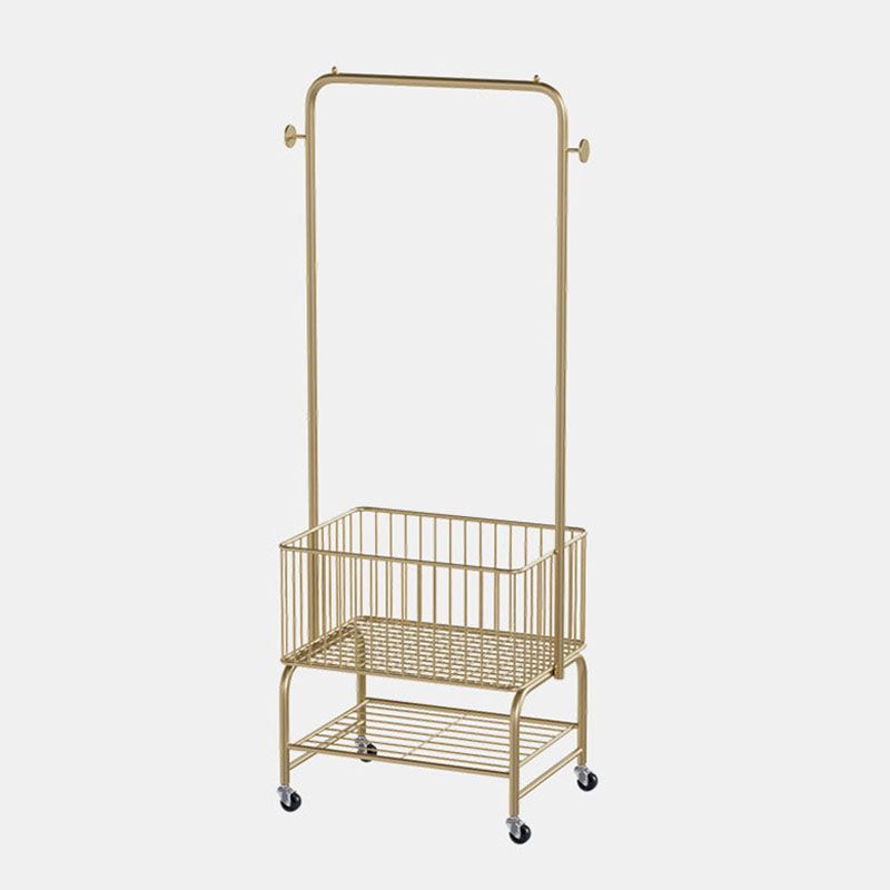 Luxurious Clothes Hanger Solid Color Metal Basket Coat Rack with Storage Shelving