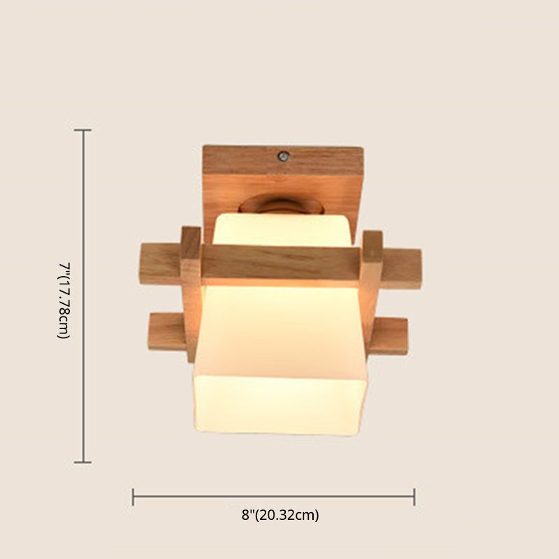 Beige 1 Light Ceiling Lighting Natural Wood Rectangle Semi Flush Mount Lighting for Home Office