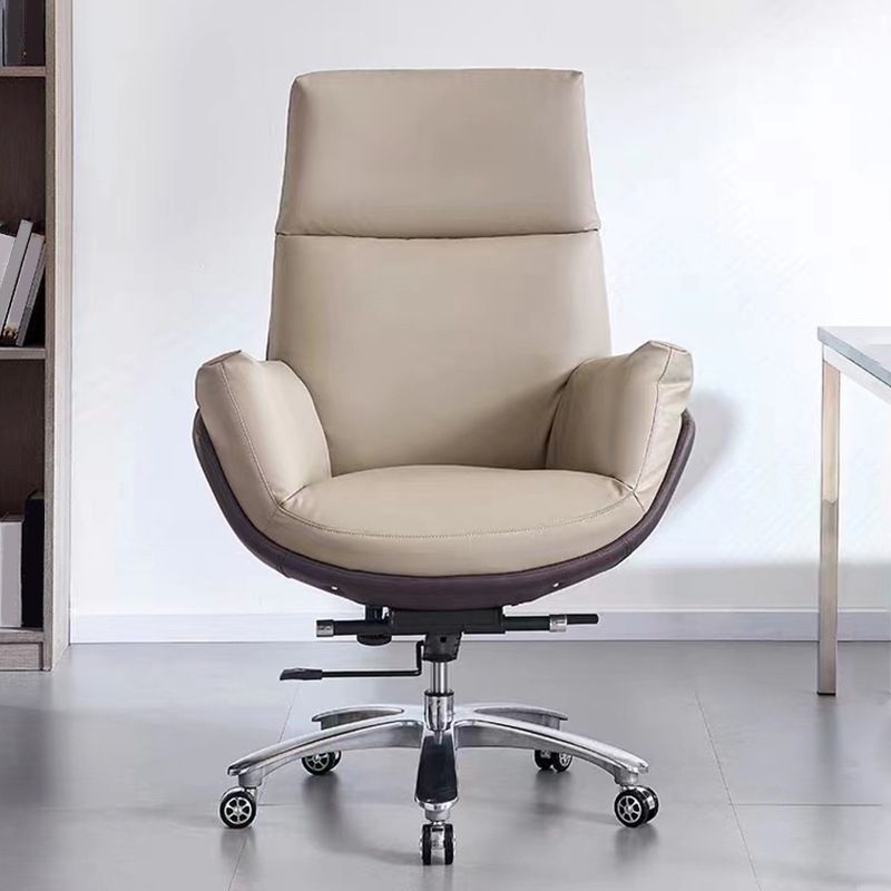 Contemporary Office Chair Wheels Leather High Back Executive Chair