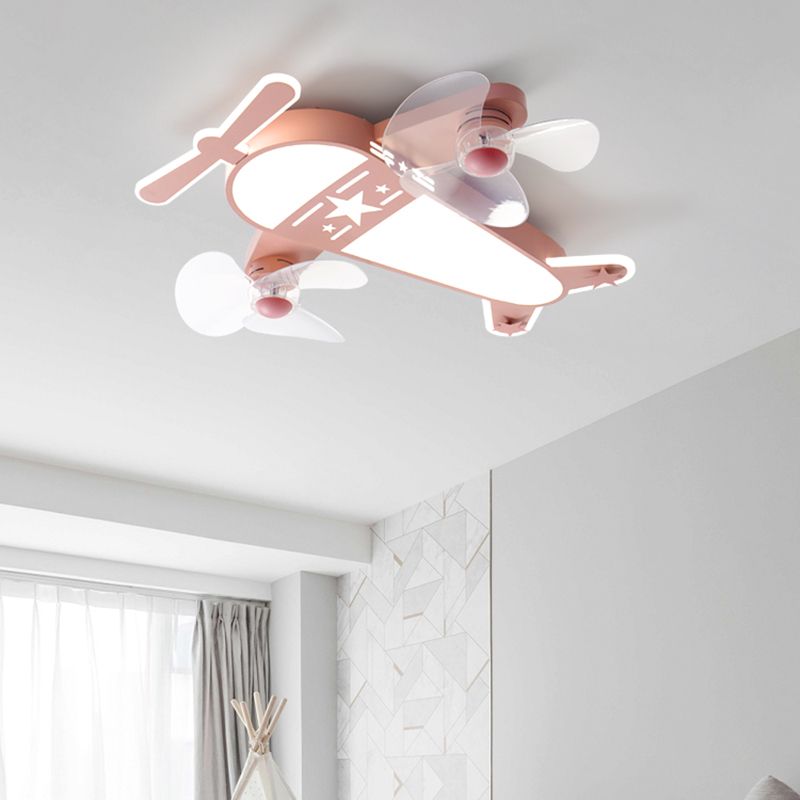 Kids Style Airplane Shape Ceiling Fan Lights Metal 5 Light LED Flush Lights