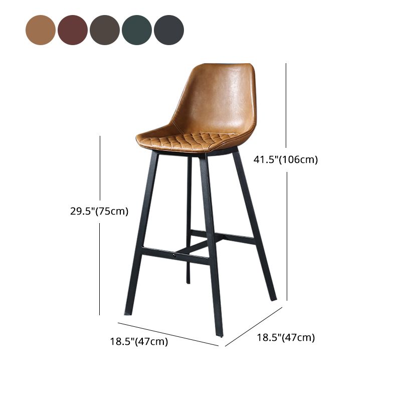 Modern Leather Seats Barstool Metal 4 Legs Base Bar Stool for Living Room