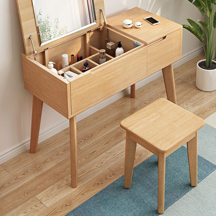 Solid Wood Vanity Dressing Table Scandinavian Flip-Top Vanity Desk