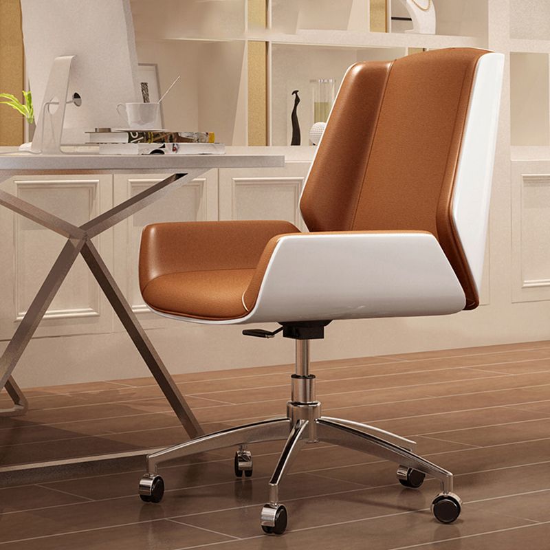 Modern Arm Office Tesk Chair Faux Leather Mid Back Working Chair with Wheels