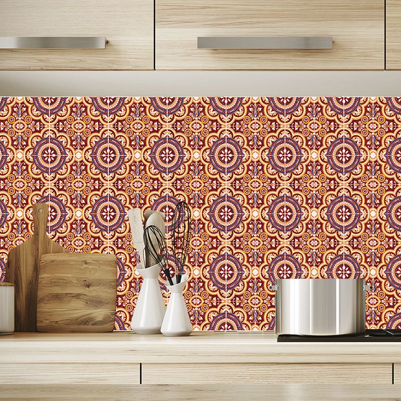 Boho Chic Flower Wallpaper Panel Orange Seamless Pattern Wall Art for Kitchen, Self Adhesive