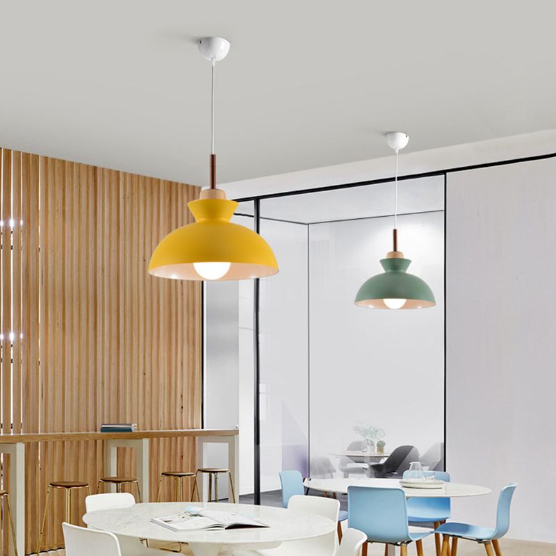 Modern Minimalist Wooden Top Pendant Light Metal Colorful Macarons 1-Light Pendant Lighting