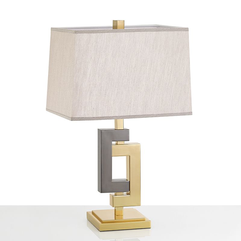 Splicing Table Light Modernist Metallic 1 Light Grey and Gold Desk Lamp with Cuboid White Fabric Shade