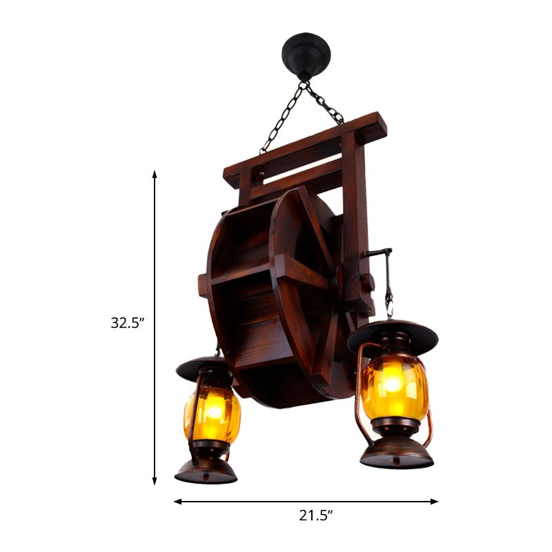 Madera oscura 3 luces lámpara de iluminación lámpara de iluminación lámpara de colgante de vidrio ámbar