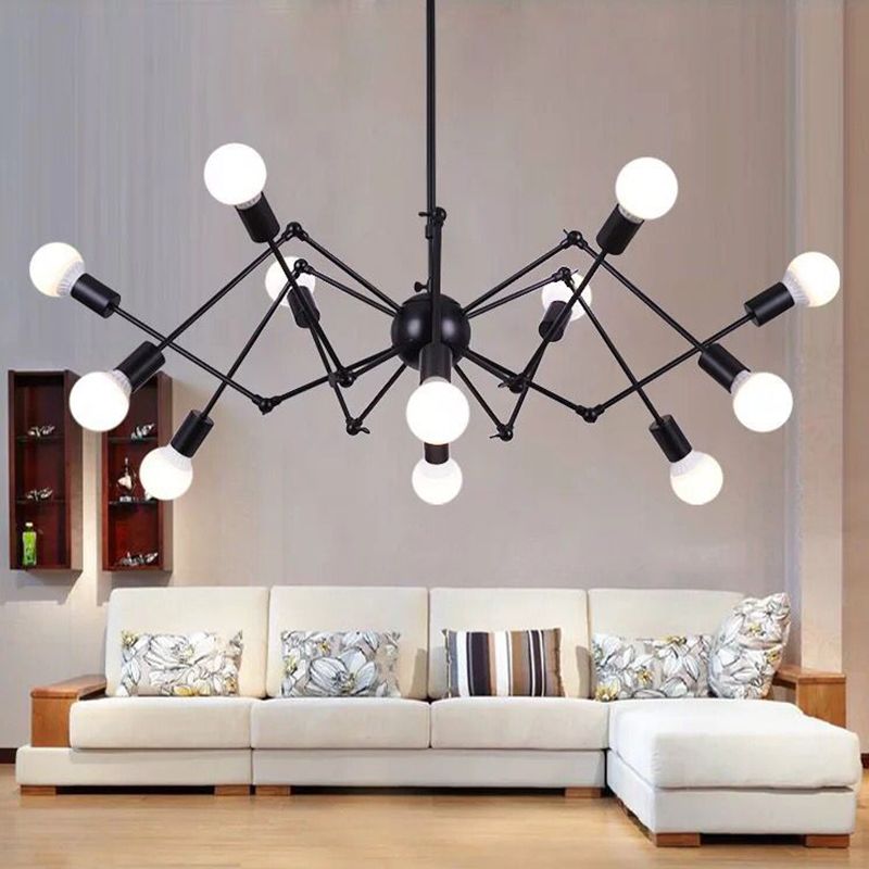 Industrial Exposed Chandelier Light Fixture Metal Pendant Light Fixture in Black