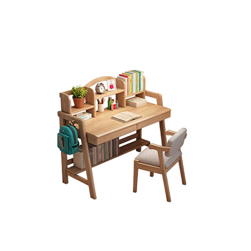 Rubberwood Writing Desk with Hutch Adjustable Kids Desk and Chair Set